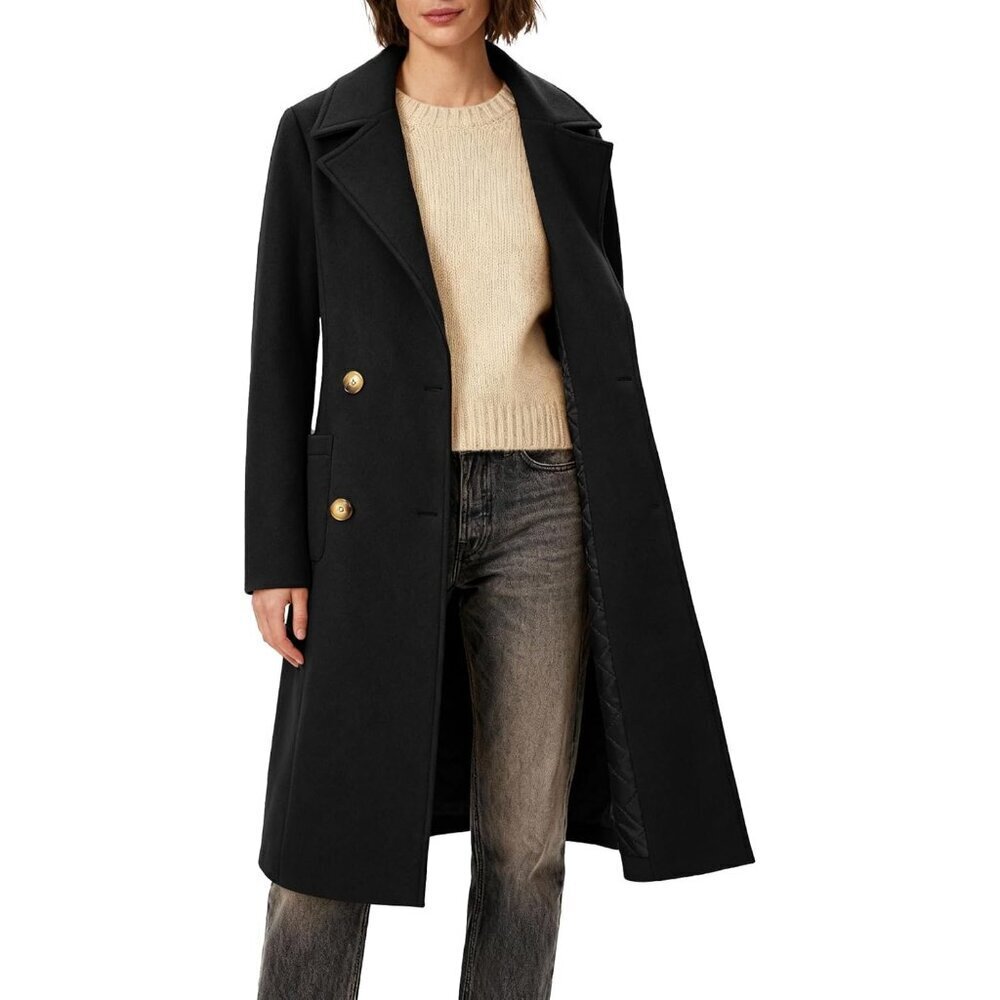 🆕 Women's Black Winter Double-breasted Long Overcoat Classic Casual Trench Coat